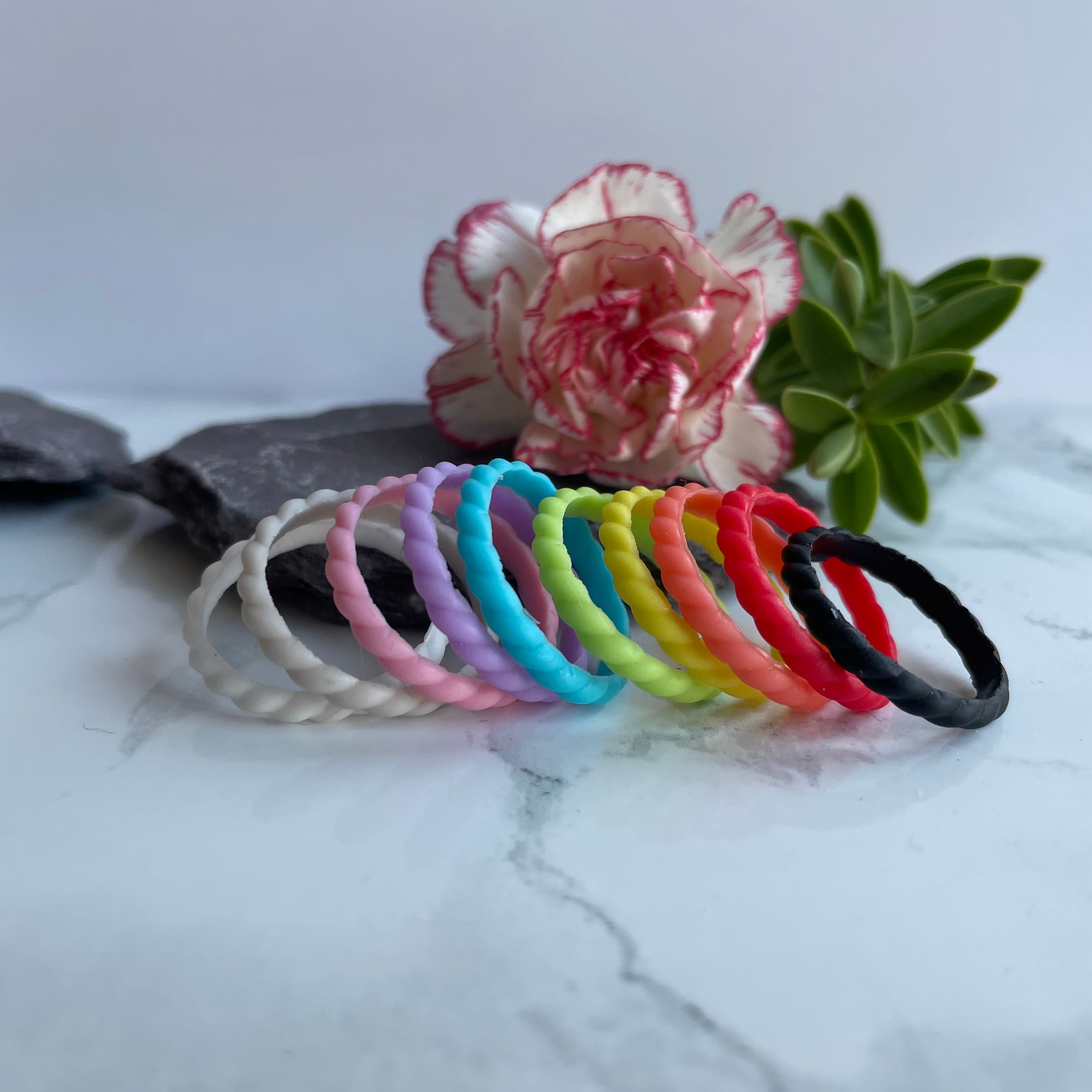 Selection of think braided silicone rings and bands