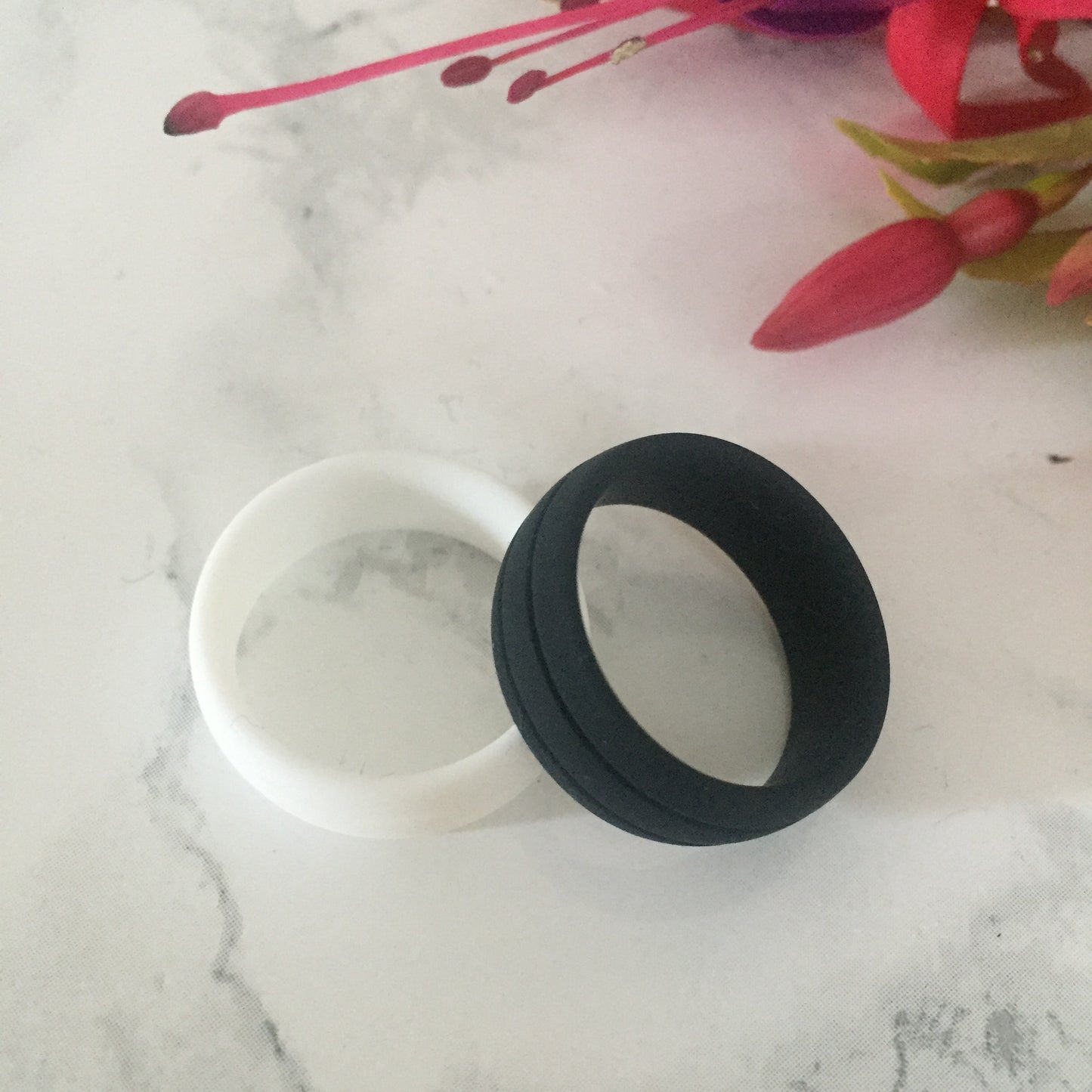 Black Double Indentation Unisex Wedding Bands, Silicone Rings for Women and Men - 8mm