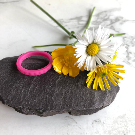 Pink Ridged Stackable Silicone Wedding Ring Bands