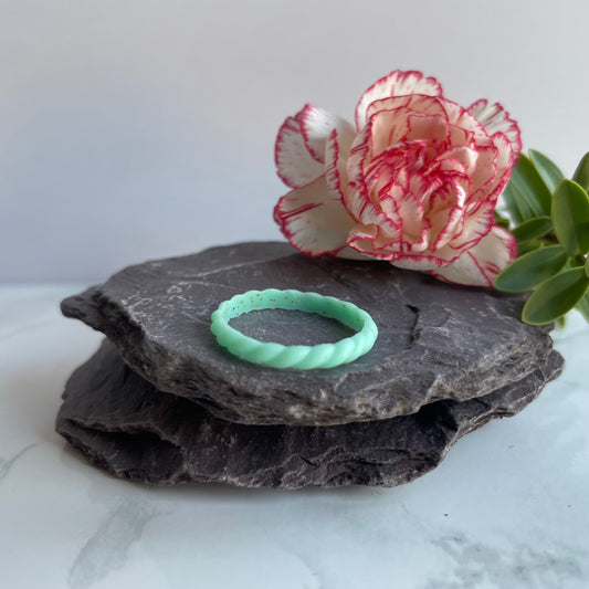 Mint Green with Glitter Braided Silicone Wedding Ring Bands