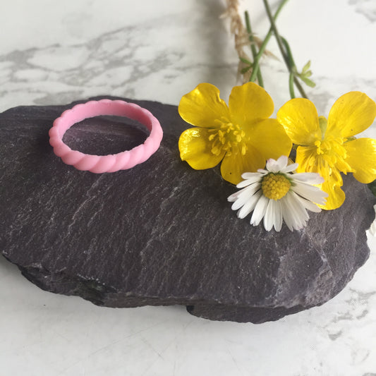 Pink Braided Silicone Wedding Ring Bands
