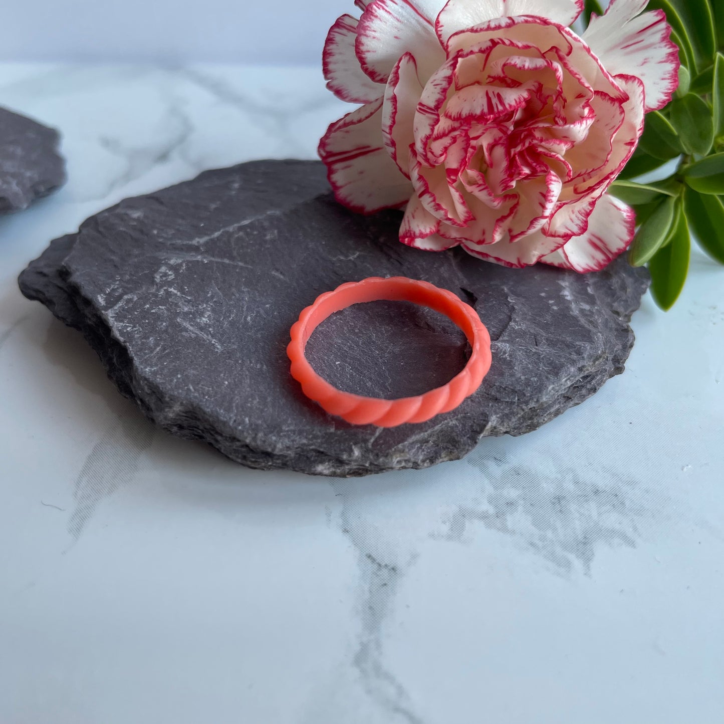 Coral Braided Silicone Wedding Ring Bands