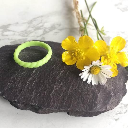 Lime Green Braided Silicone Wedding Ring Bands