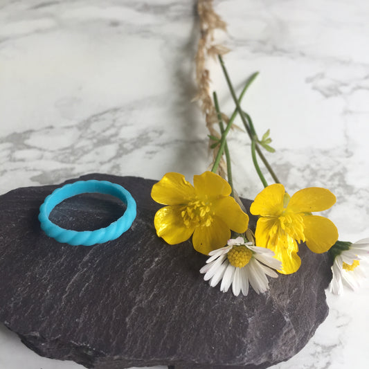 Blue 2mm stackable silicone wedding ring